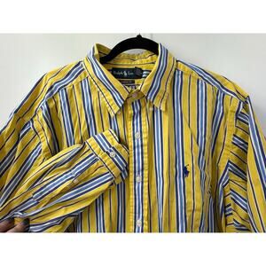 Ralph Lauren Men's XXL Classic Fit‎ Shirt Yellow Striped Long Sleeve Button Down